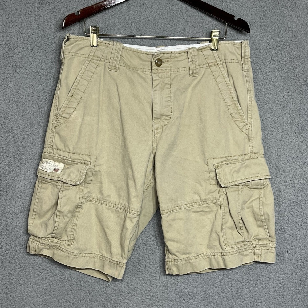 Denim & Supply Ralph Lauren Cargo Shorts Mens Size 32 Khaki RL Flag Flap Pockets